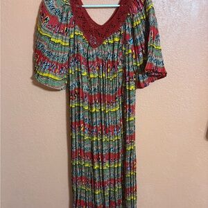 Vintage Green and Red Puff Sleeve Maxi Sundress